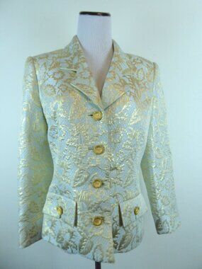 WILLIAM PEARSON Blue gold brocade blazer evening jacket M